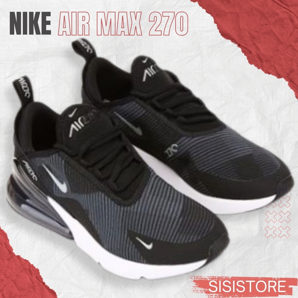 NIKE Air Max 270 Big Kids Knit Athletic Black/White Running Sneakers Size 6Y